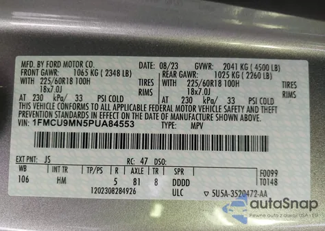 2023 Ford Escape St Line from USA, damaged, VIN 1FMCU9MN5PUA84553